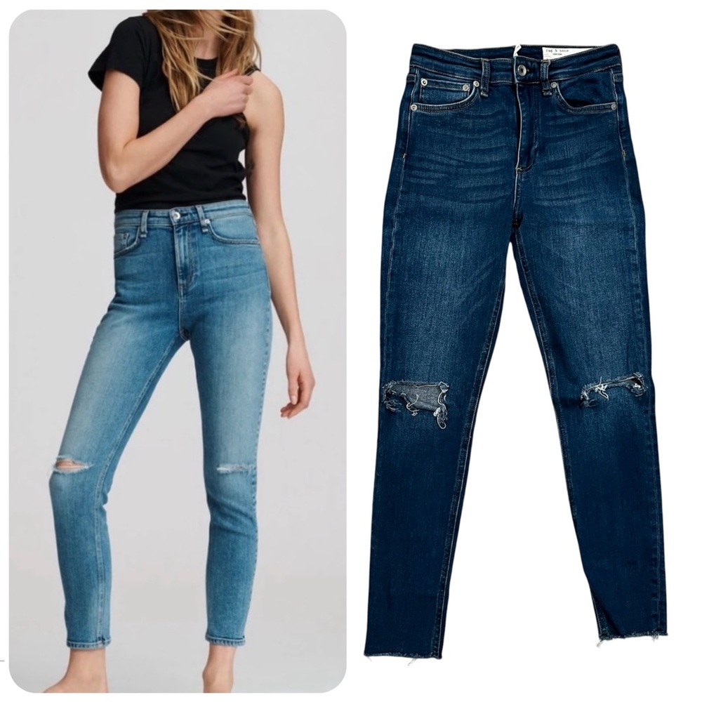 RAG & BONE Jeans Women’s 25 Blue Mavi Nina High Rise Ankle Skinny Raw Hem